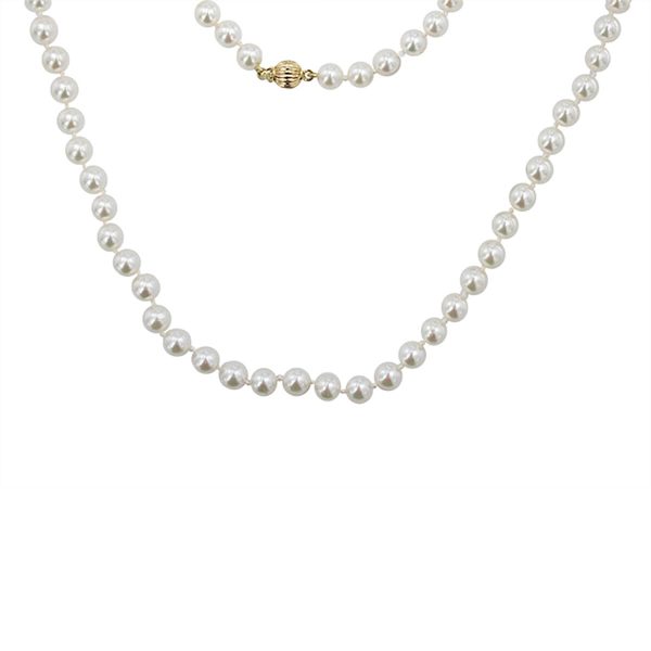 14K Yellow Gold 5-6mm Akoya Cultured White Pearl Necklace NC456W18