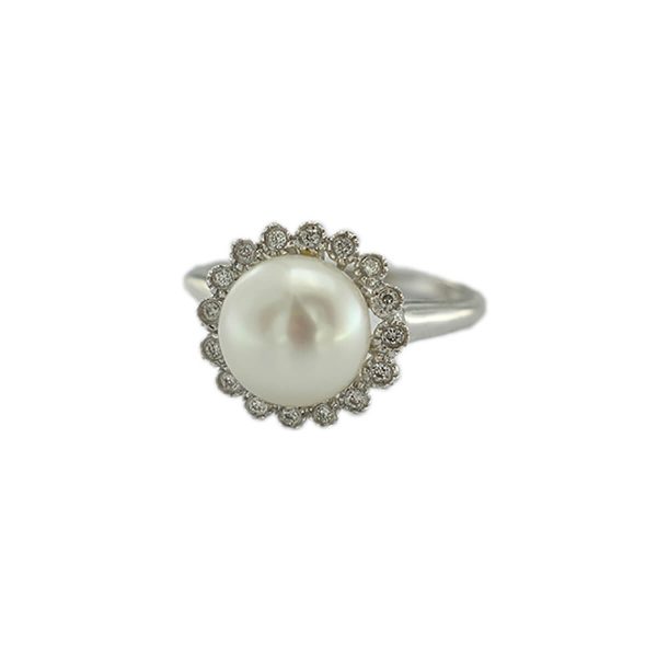14K White Gold & Diamond 9-10mm Fresh Water White Pearl Ring RF34818-B