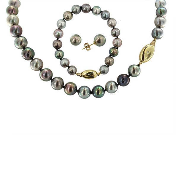 18K Yellow Gold & Diamond 9-10mm Tahitian Pearl Set THSET9-08