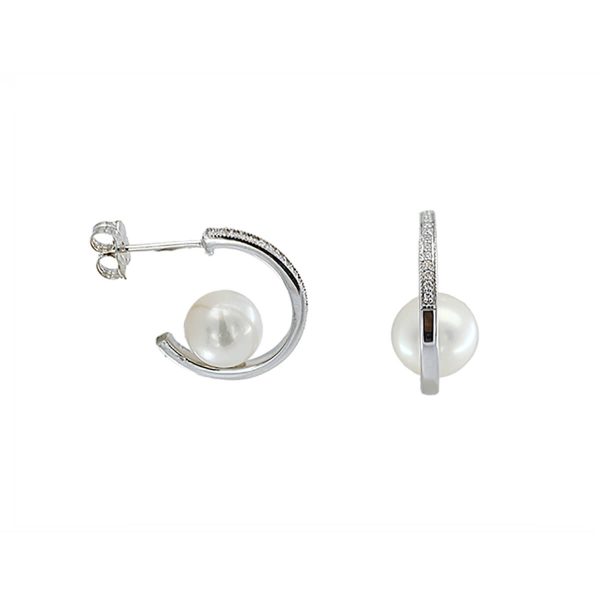 14K White Gold & Diamond 7-8mm Fresh Water White Pearl Earrings EF36715-1